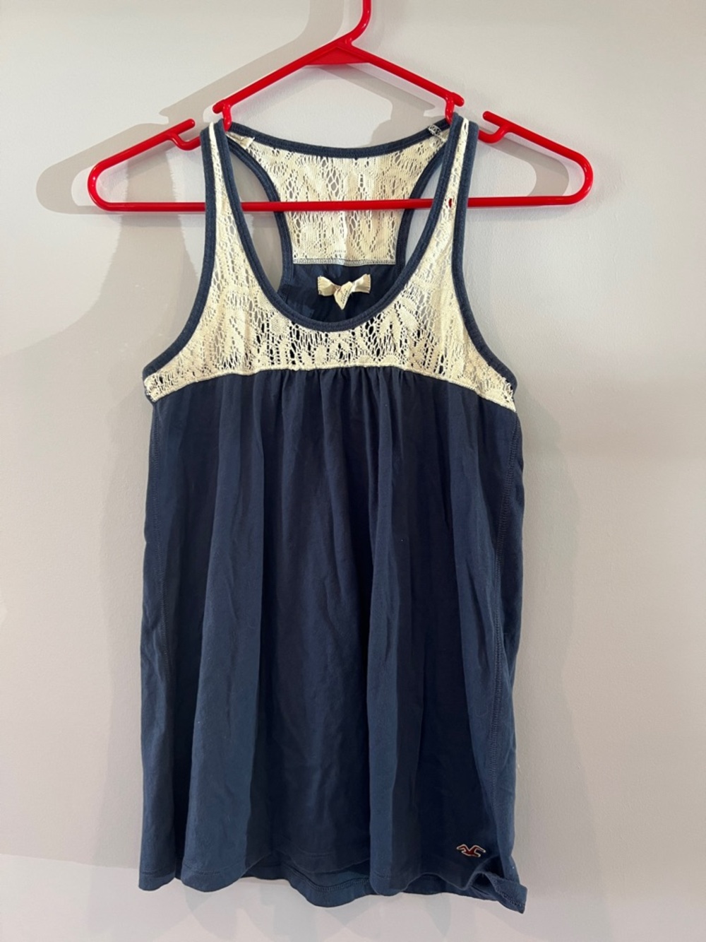 Hollister Navy Blue Tank Top with Cream Lace